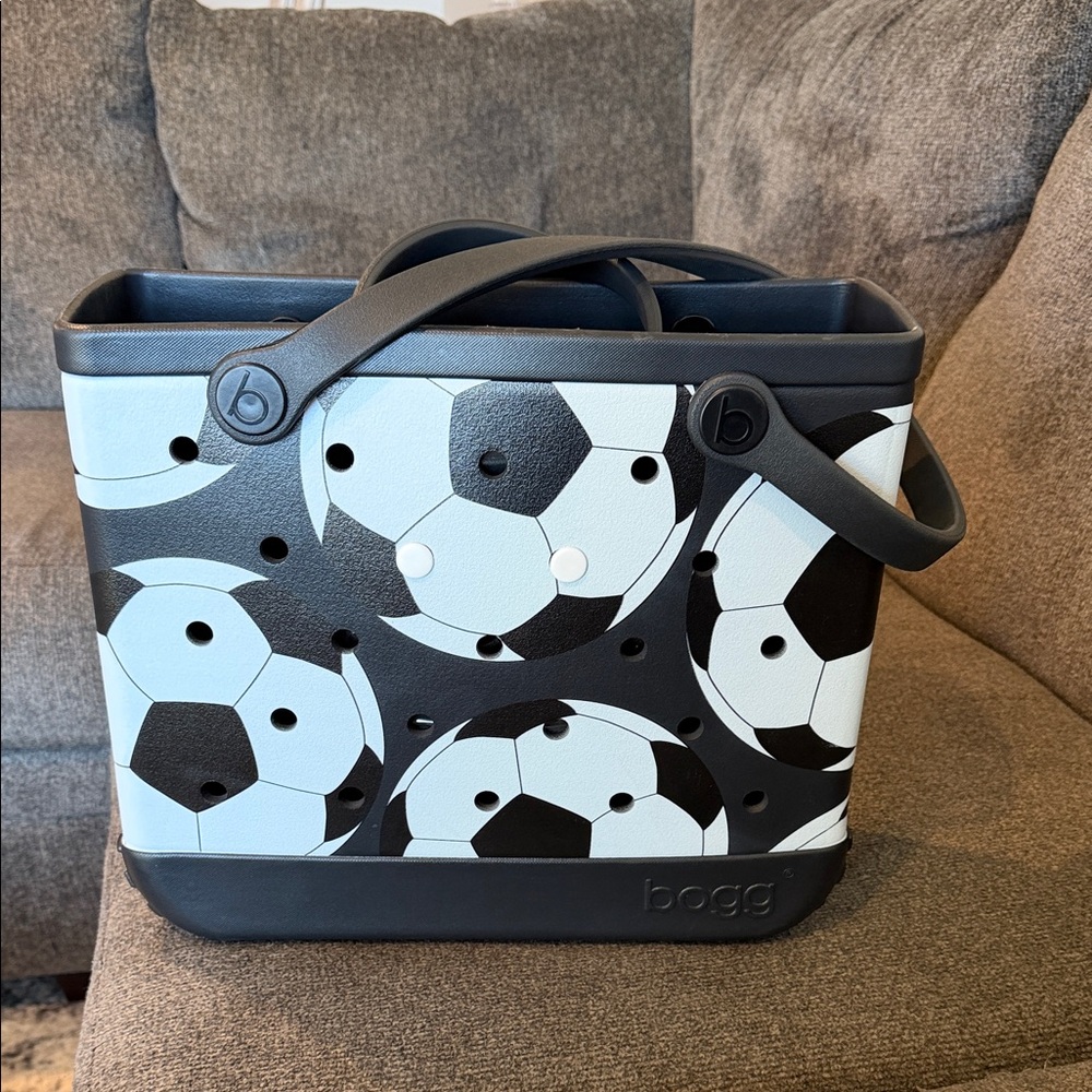 Bogg Tote Bag with Soccer Ball Print - Black & White